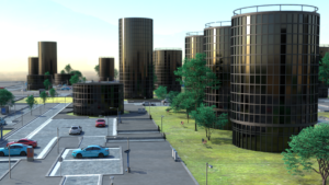 Urban scenery render using Maya