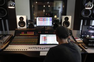 Audio mixing engineer at work